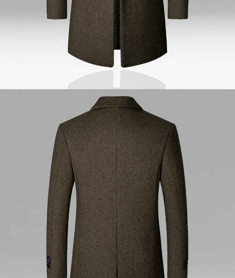 BROWON Men's Solid Color Woolen Trench Coat