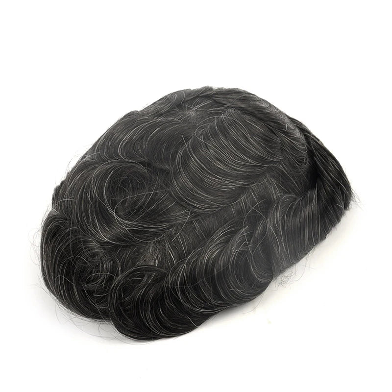 Topunique Full Swiss Lace Men’s Toupee – 90% Light to Medium Light Density