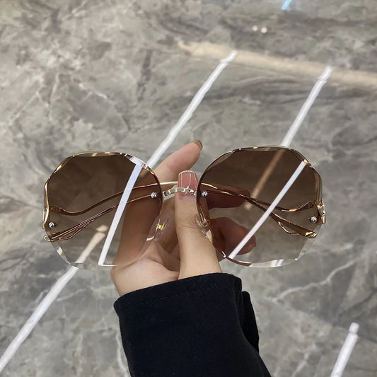 Trendy Polygon Frameless Sunglasses for Women with Metal Curved Legs