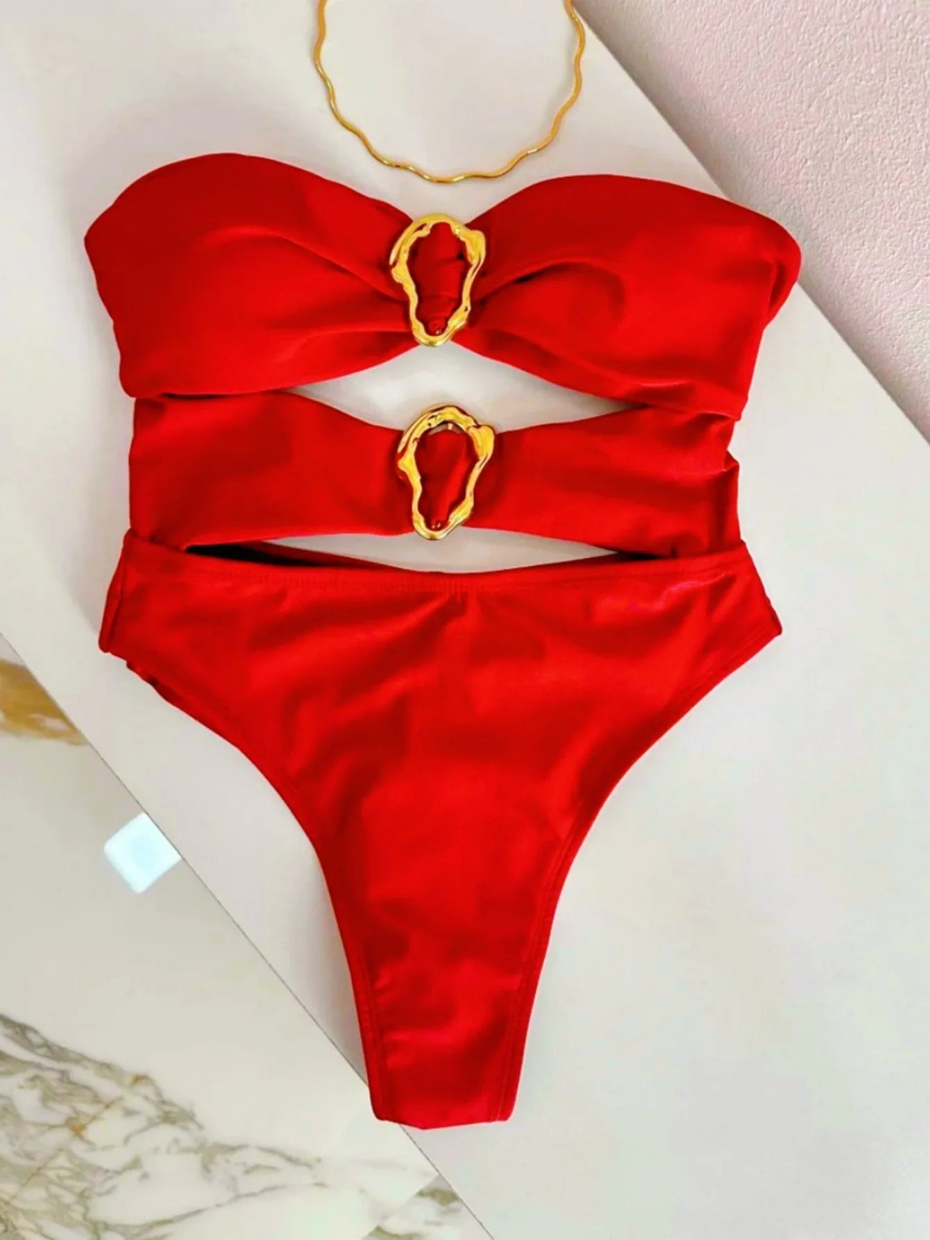 Sexy One Piece Swimsuit for Women with Metal Rings Cut Out Design