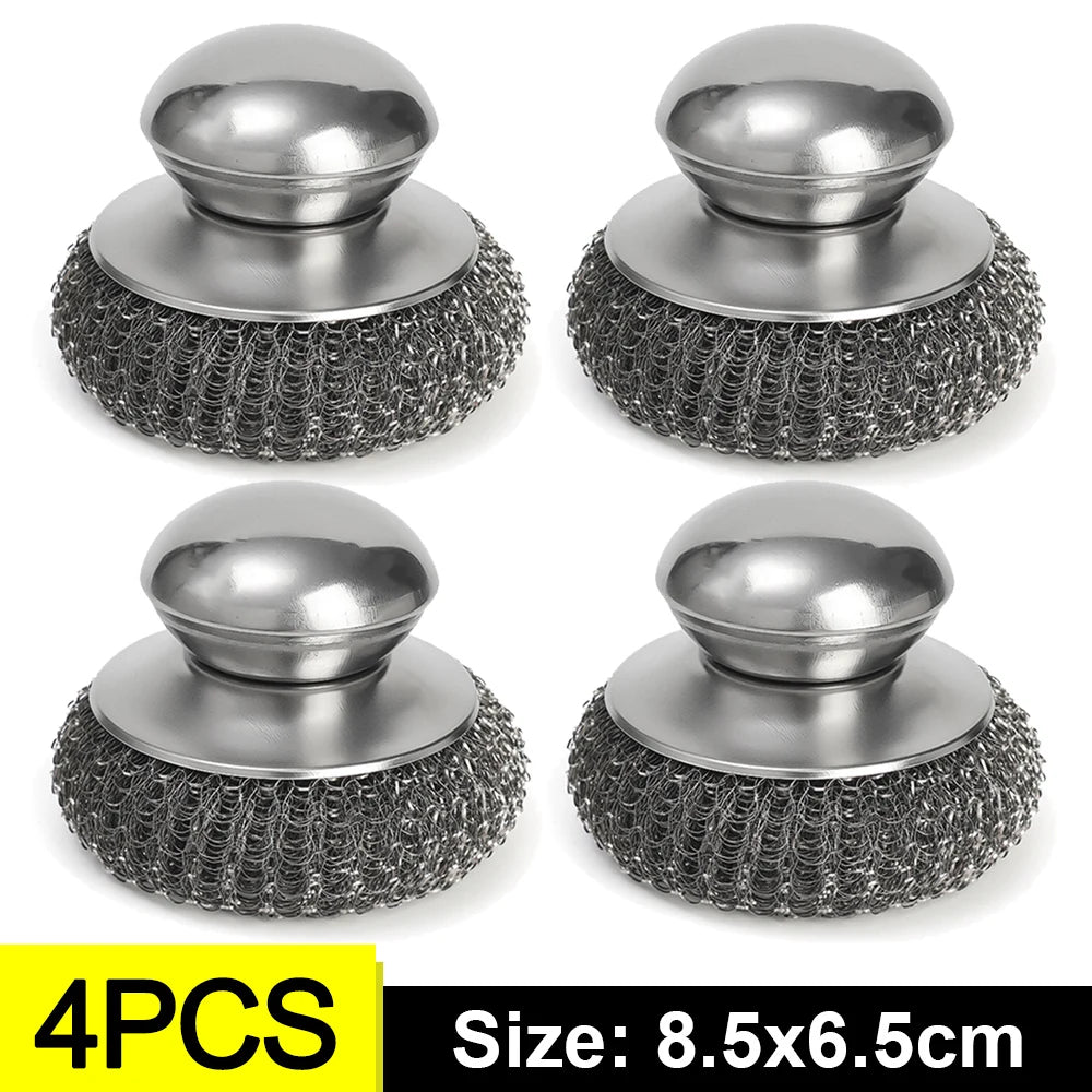 Stainless Steel Dish Scrubber with Handle for Kitchen Rust Removal
