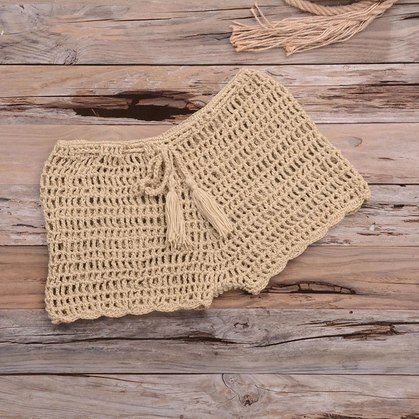 Women’s Crochet Knit Swim Shorts Hollow Out Beachwear with Drawstring