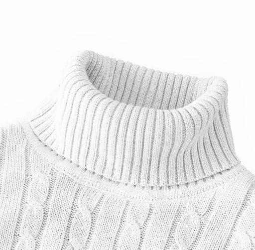 Men's Solid High Neck Knitted Sweater