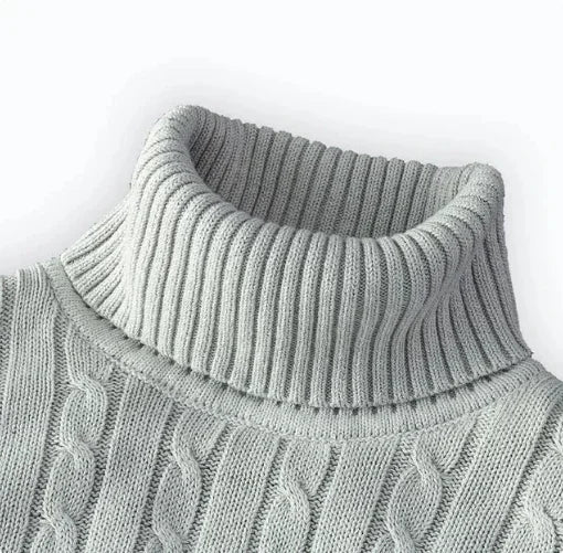 Men's Solid High Neck Knitted Sweater