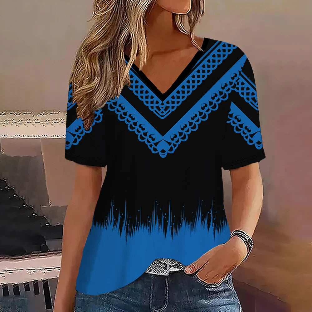 Women's Striped Gradient V-Neck Oversized T-Shirt