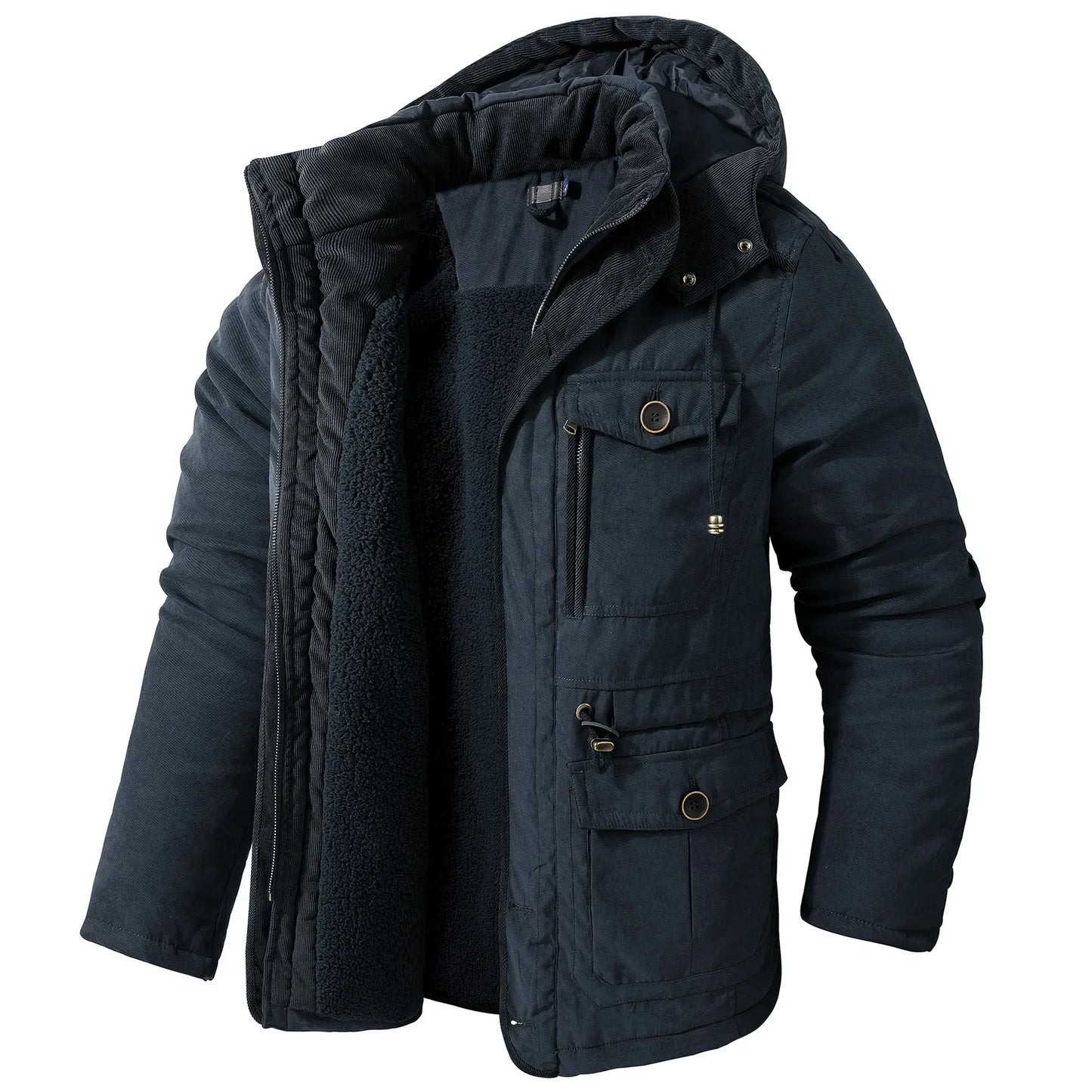 Thickened Multi-Pocket Mid-Length Casual Coat