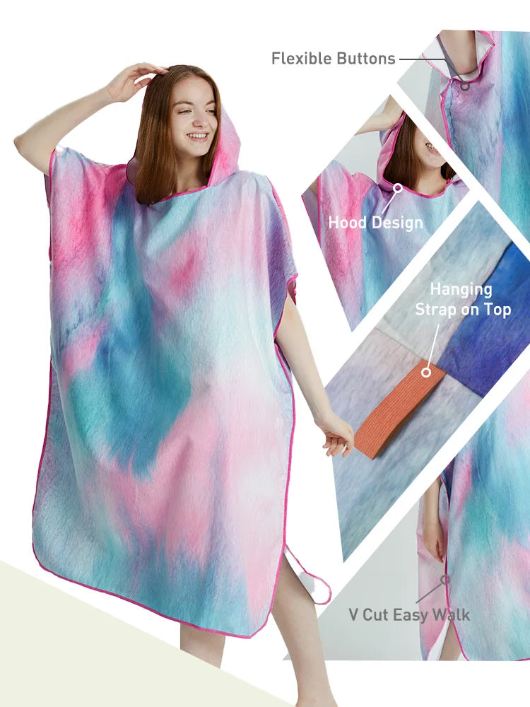 Quick-Dry Surf Poncho Towel Hoodie for Adults Microfiber Beach Changing Robe
