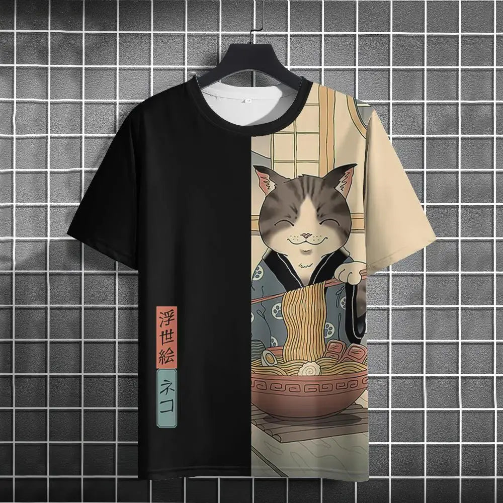 Unisex Japanese Samurai Cat 3D Printed T-shirt