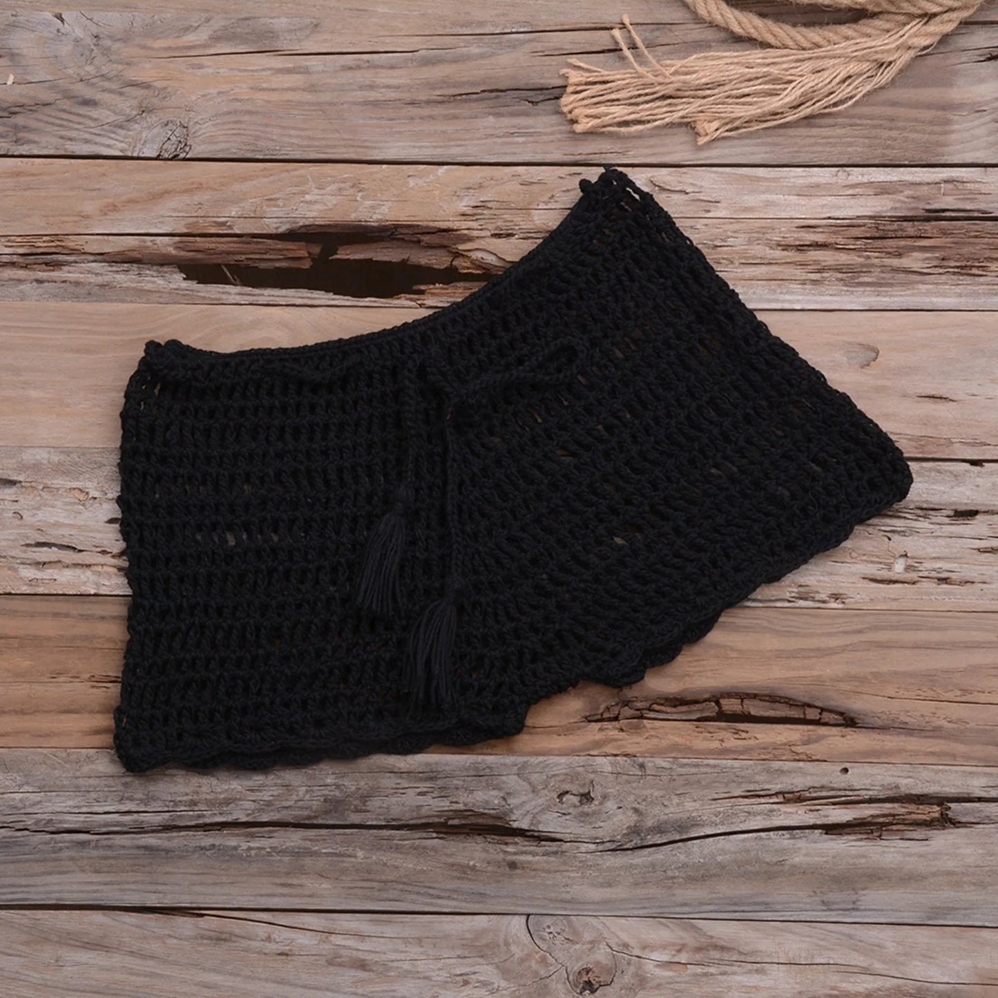 Women’s Crochet Knit Swim Shorts Hollow Out Beachwear with Drawstring
