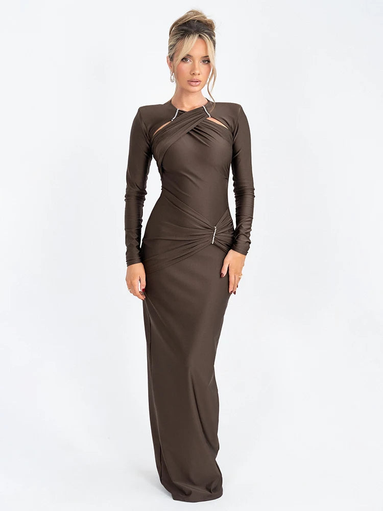 Mozision Sexy Hollow Out Ruched Bodycon Maxi Dress