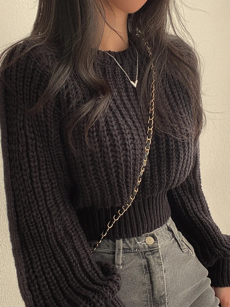 Vintage Harajuku Lantern Sleeve Knit Sweater - Soft & Chic