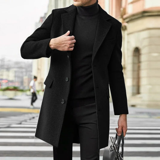 Men's Wool Lapel Trench Coat Single-Breasted England Style