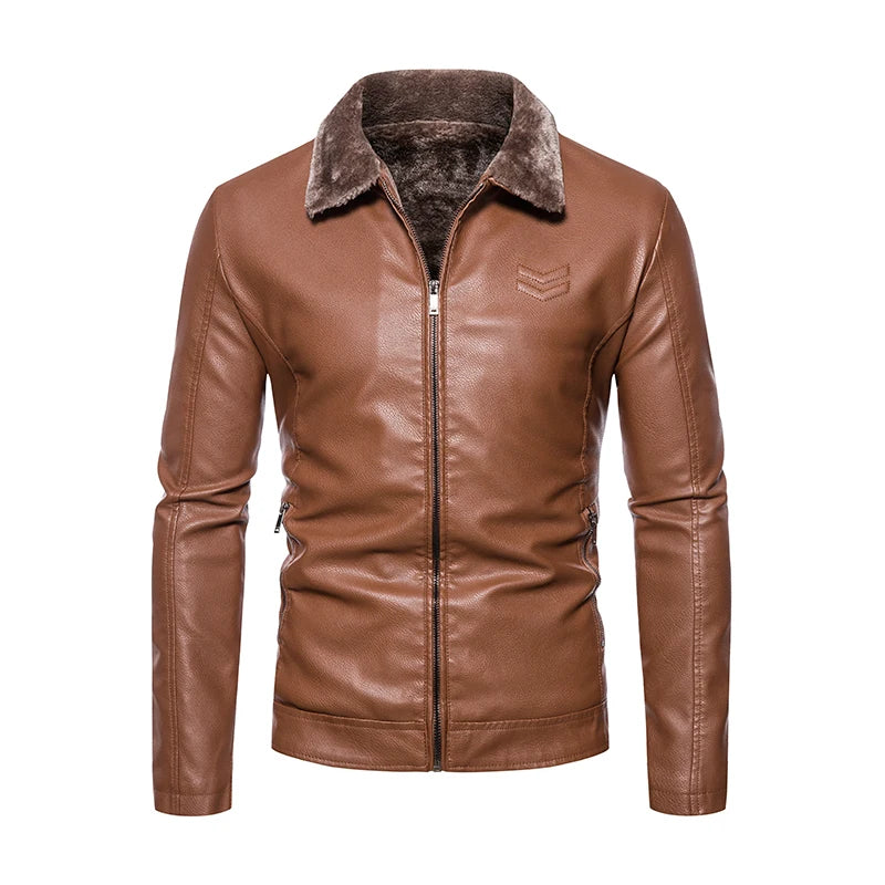 Winter Motorcycle Leather Jacket with Fur Collar