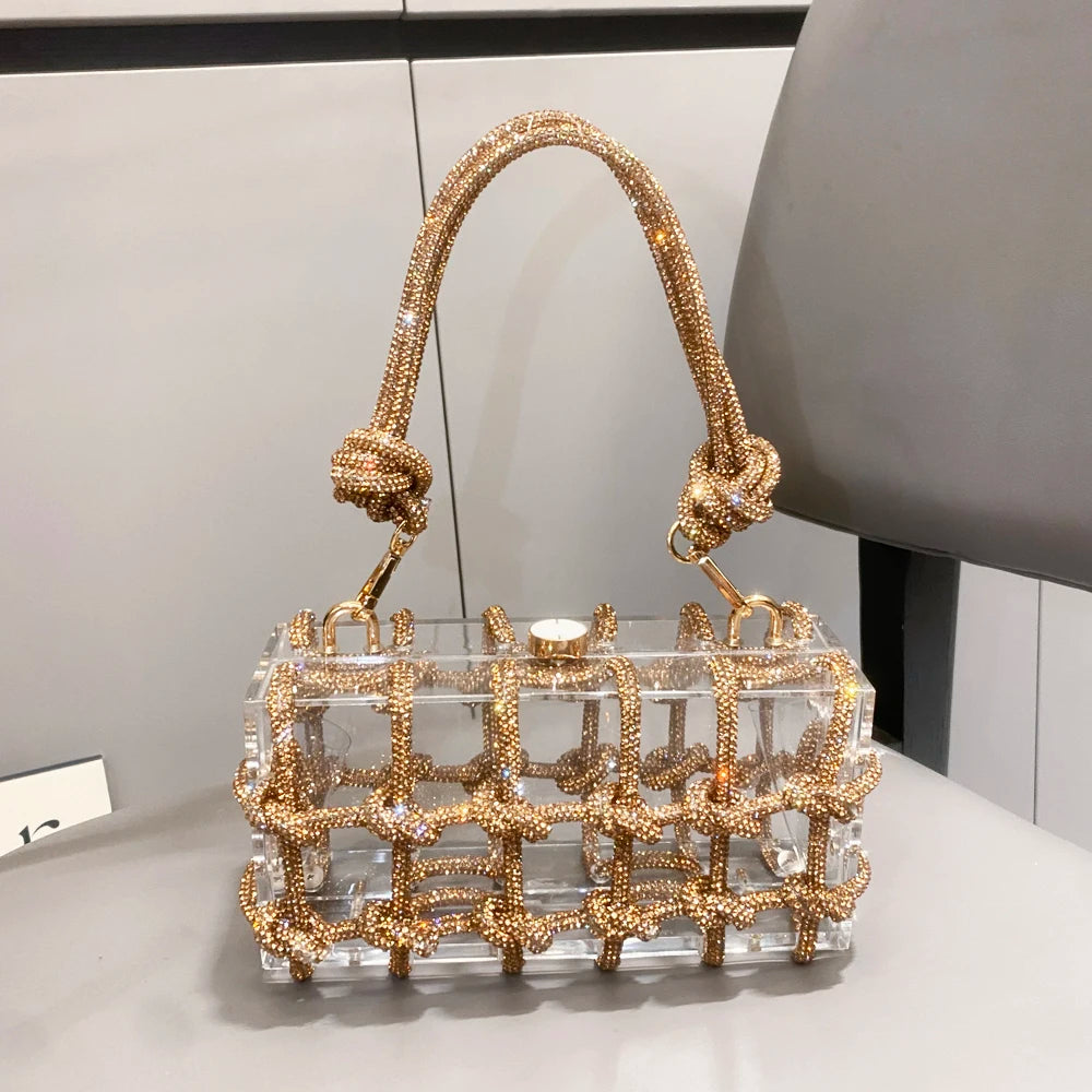 Silver Crystal Rhinestone Evening Bag for Women – Luxury Handmade Clutch
