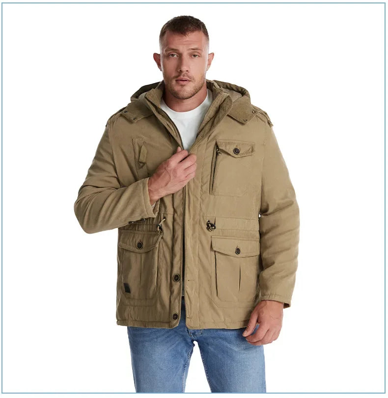 Thickened Multi-Pocket Mid-Length Casual Coat