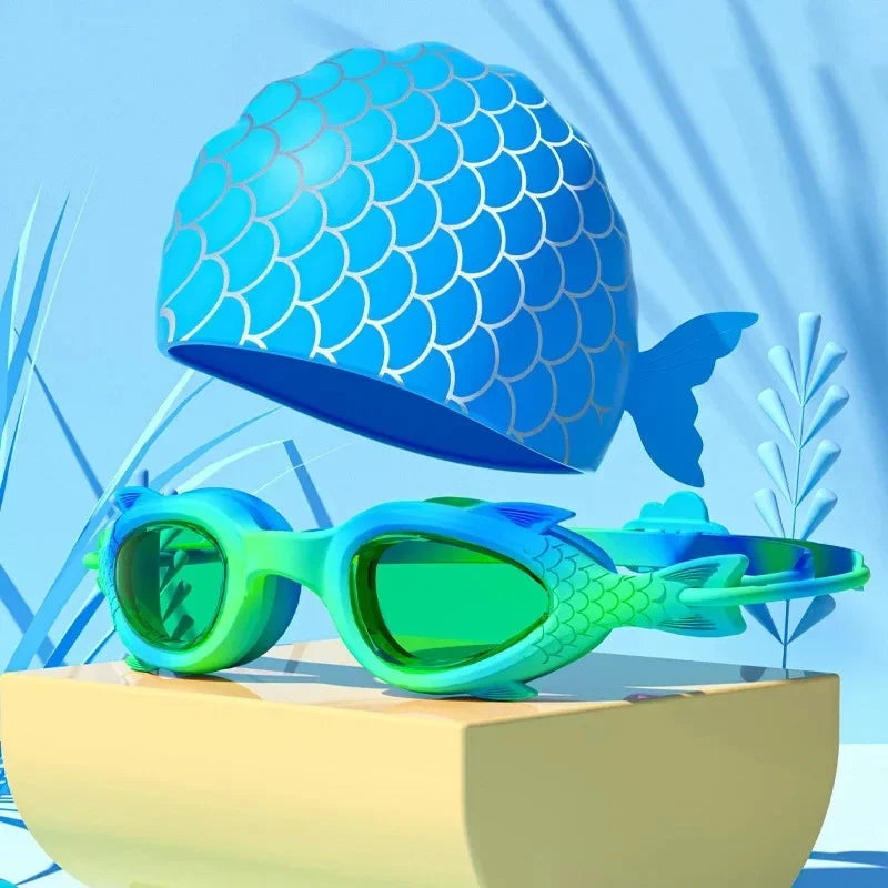 Kids Silicone Swimming Goggles with Cap for Boys and Girls Water Sports