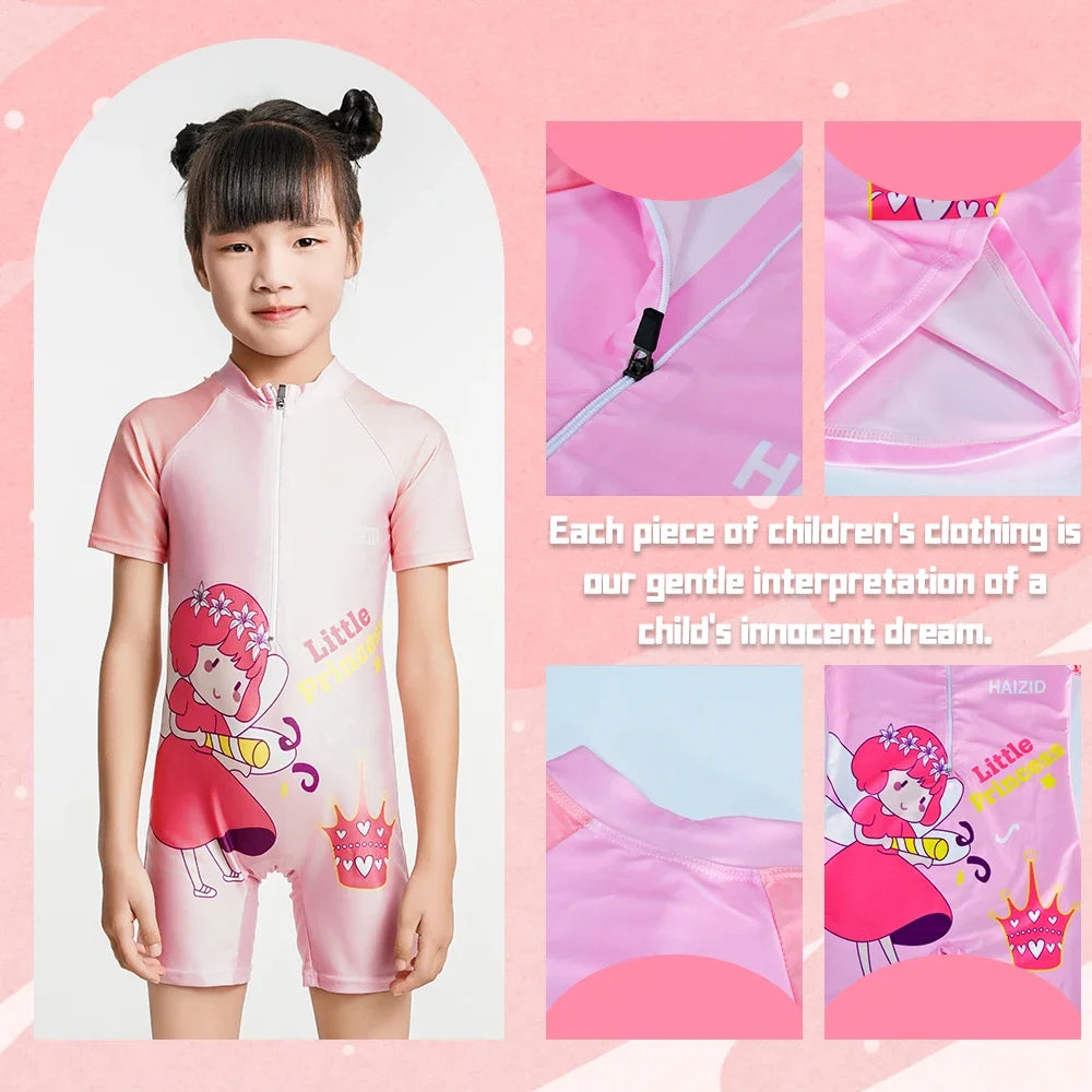 Cute Cartoon Girls One-Piece Swimsuit for Toddlers Breathable Swimwear