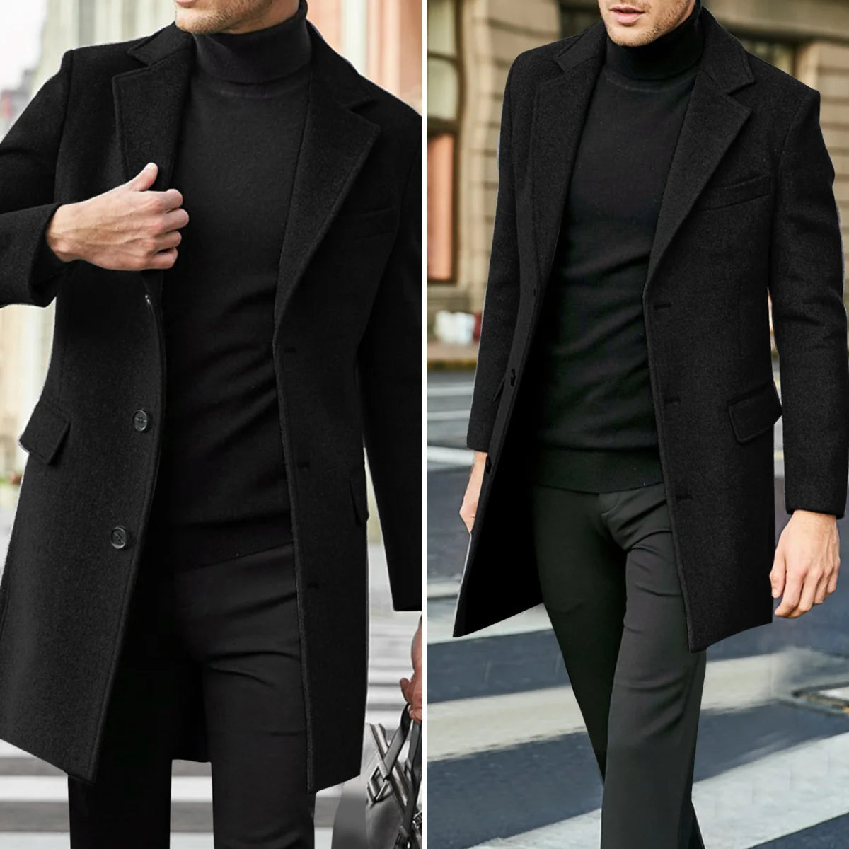 Men's Wool Lapel Trench Coat Single-Breasted England Style