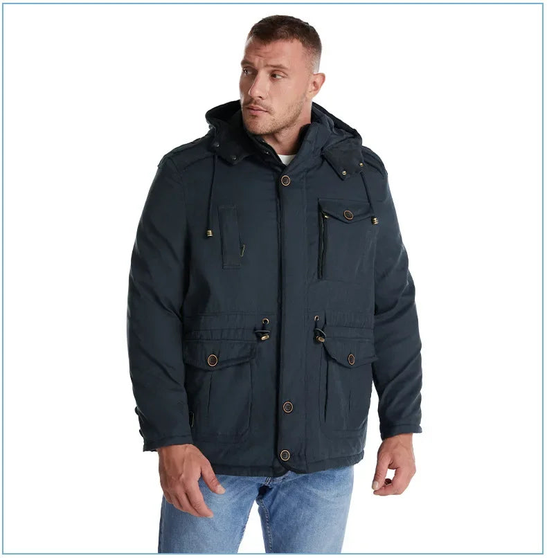 Thickened Multi-Pocket Mid-Length Casual Coat