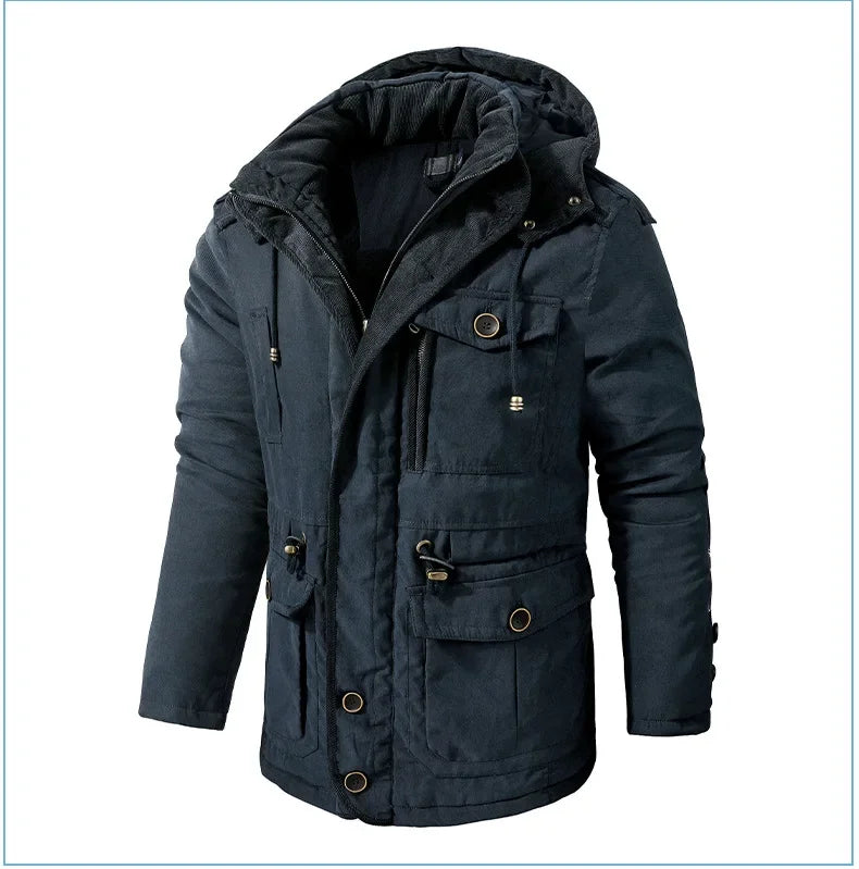 Thickened Multi-Pocket Mid-Length Casual Coat