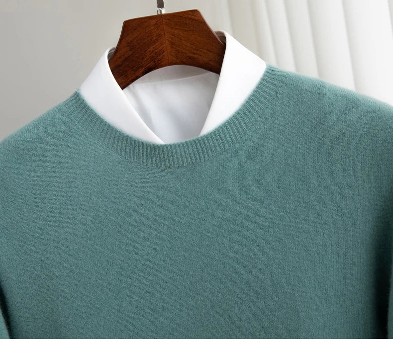 Pure Wool Men's Slim-Fit Round Neck O-Neck Cashmere Sweater