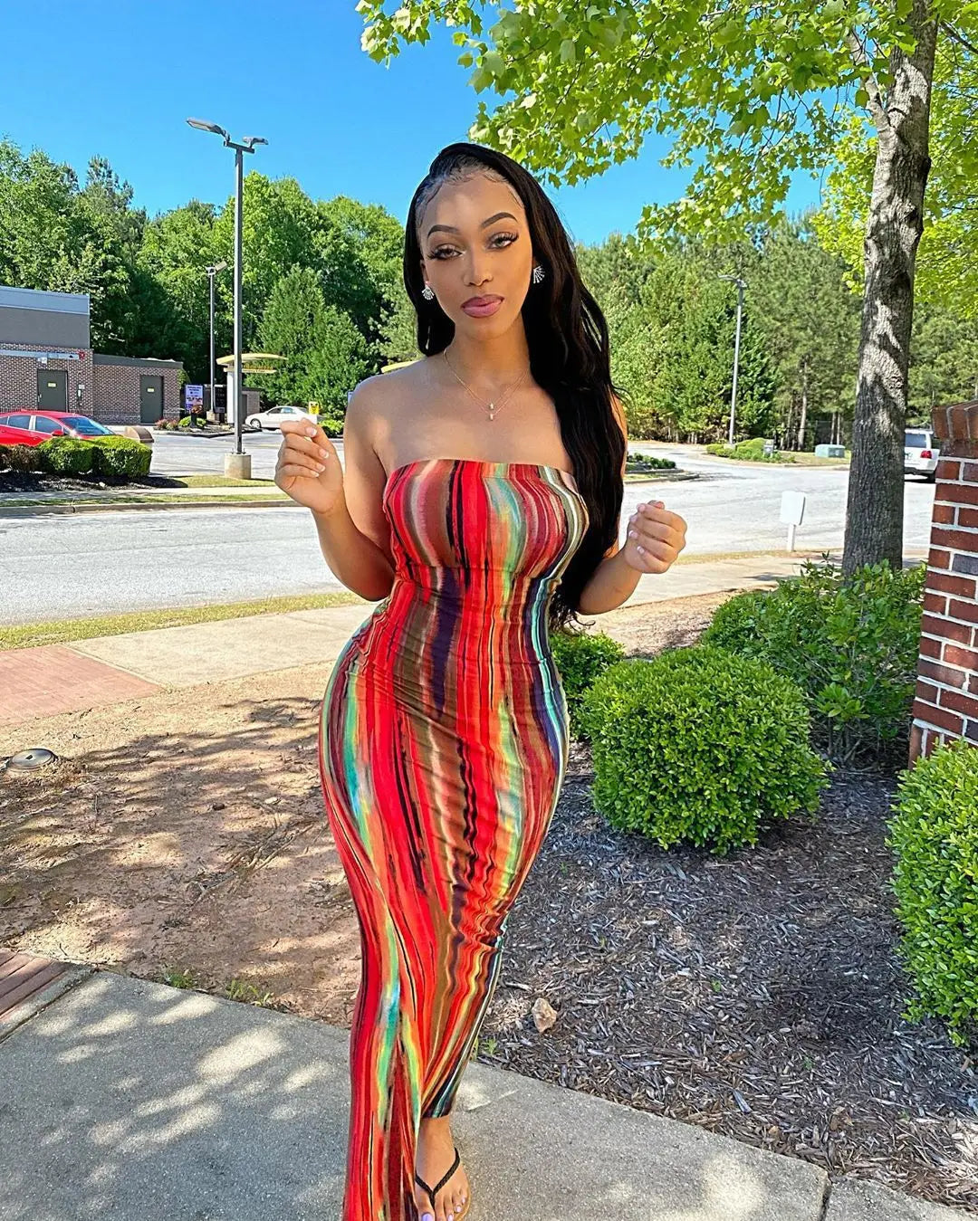 Sexy Slim Fit Printed Bandage Long Dress