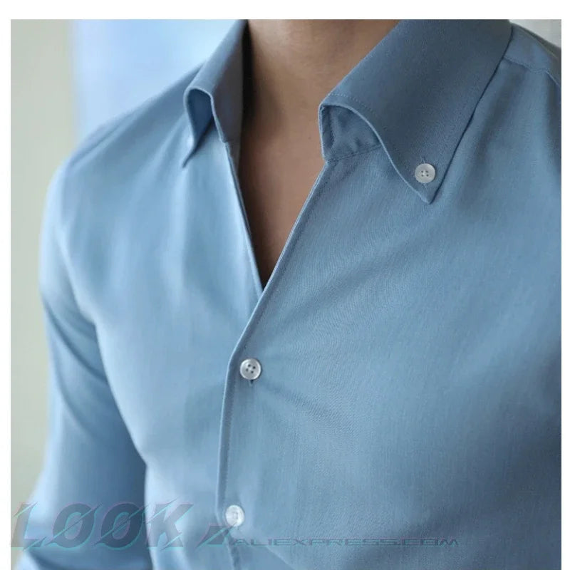 Men's Slim-Fit Italian Collar Shirt - Wrinkle-Free & Stylish