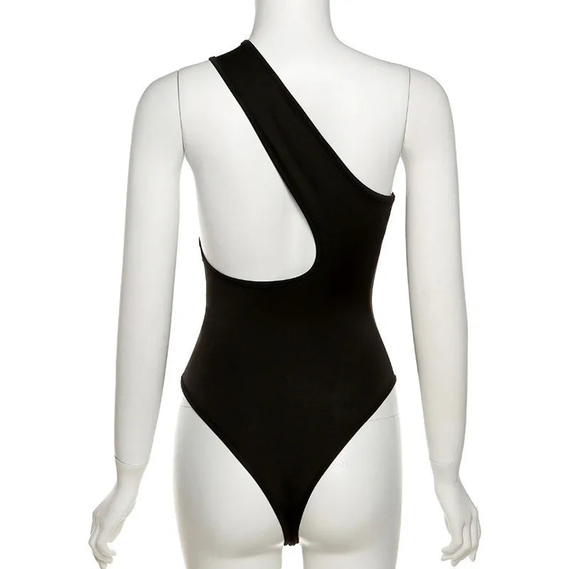 One Shoulder Black Bodysuit – Sexy Cut-Out Summer Top