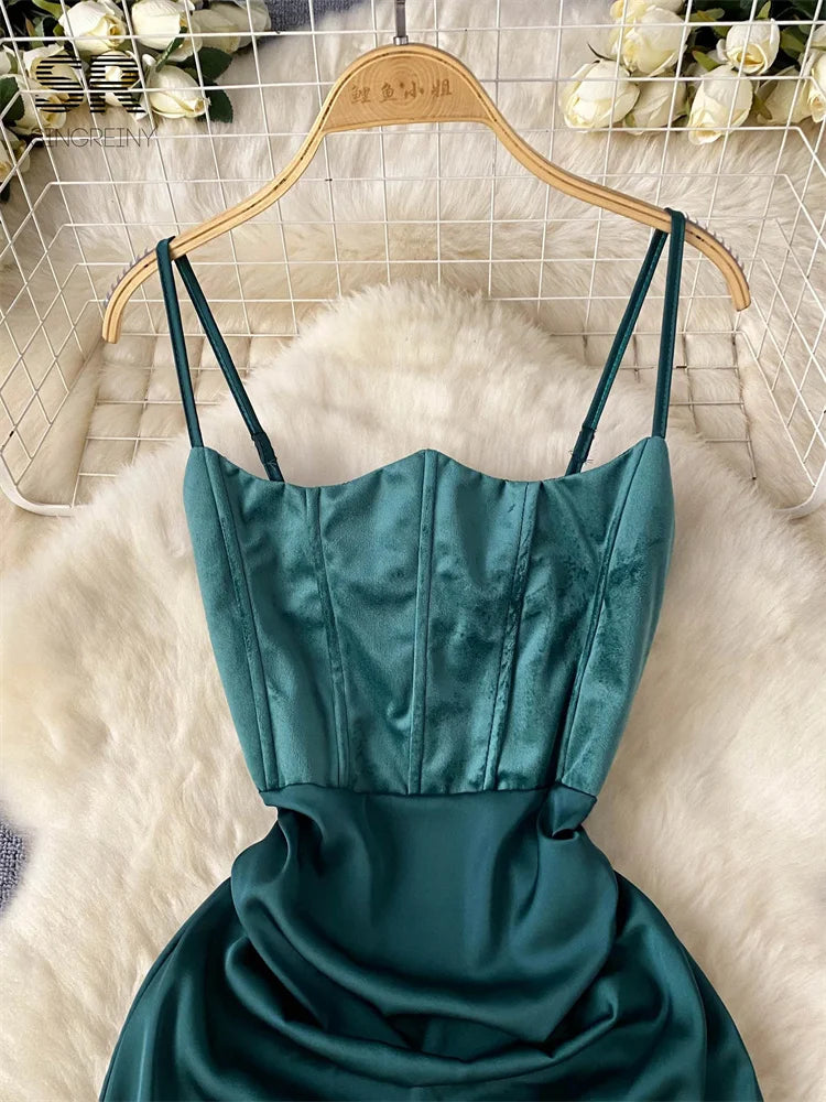 Elegant Satin Spaghetti Strap Backless Bodycon Dress