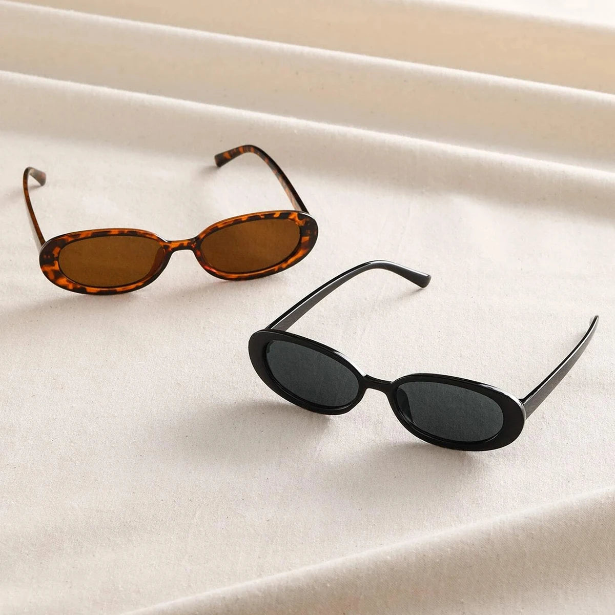 2PCS Vintage Oval Sunglasses for Women UV400 Designer Sun Shades