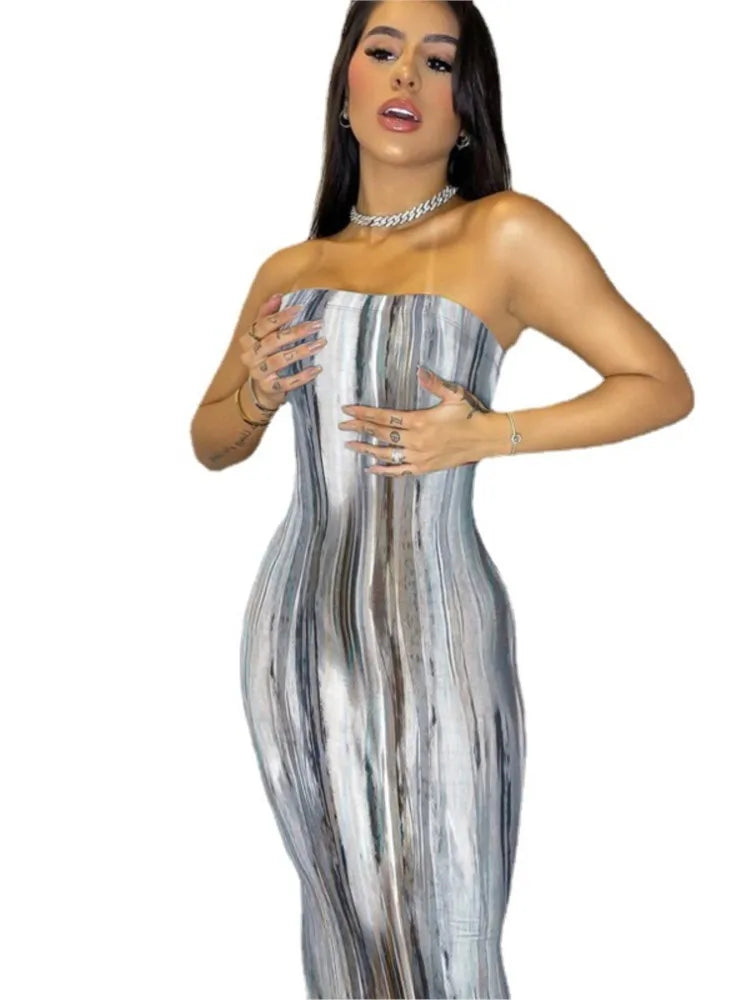 Sexy Slim Fit Printed Bandage Long Dress