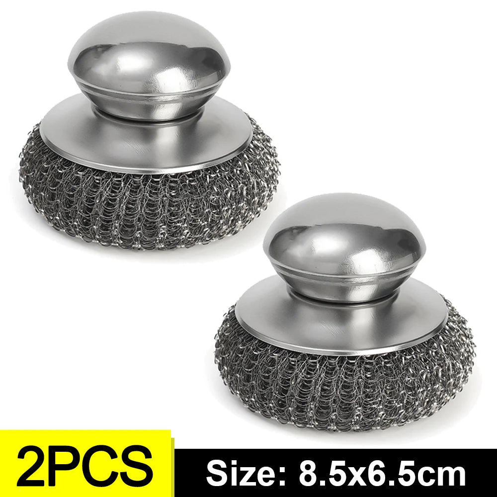 Stainless Steel Dish Scrubber with Handle for Kitchen Rust Removal