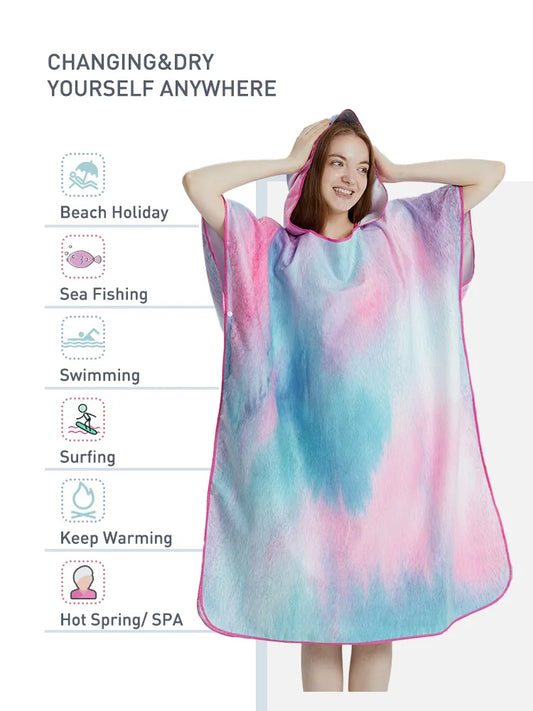 Quick-Dry Surf Poncho Towel Hoodie for Adults Microfiber Beach Changing Robe