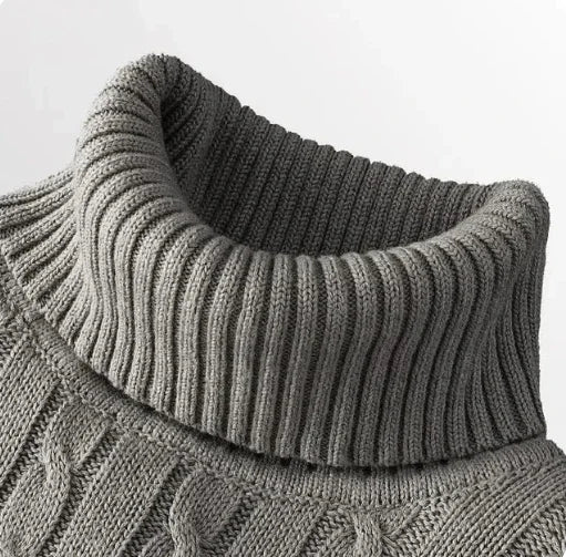 Men's Solid High Neck Knitted Sweater