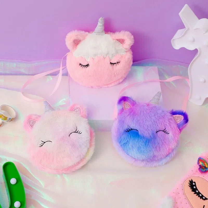 Cartoon Unicorn Plush Shoulder Bag for Toddler Girls