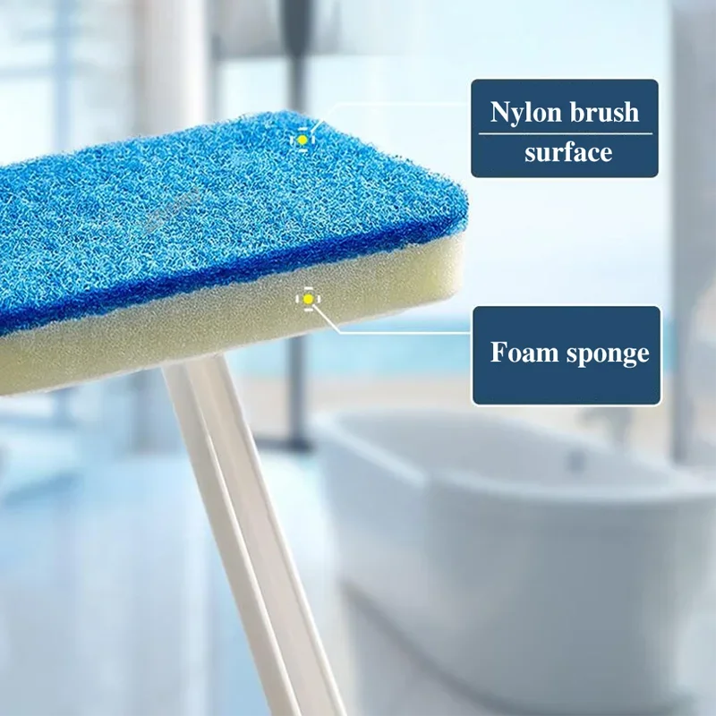 Long Handle Bathroom Wall Brush with Removable Sponge for Tile and Tub