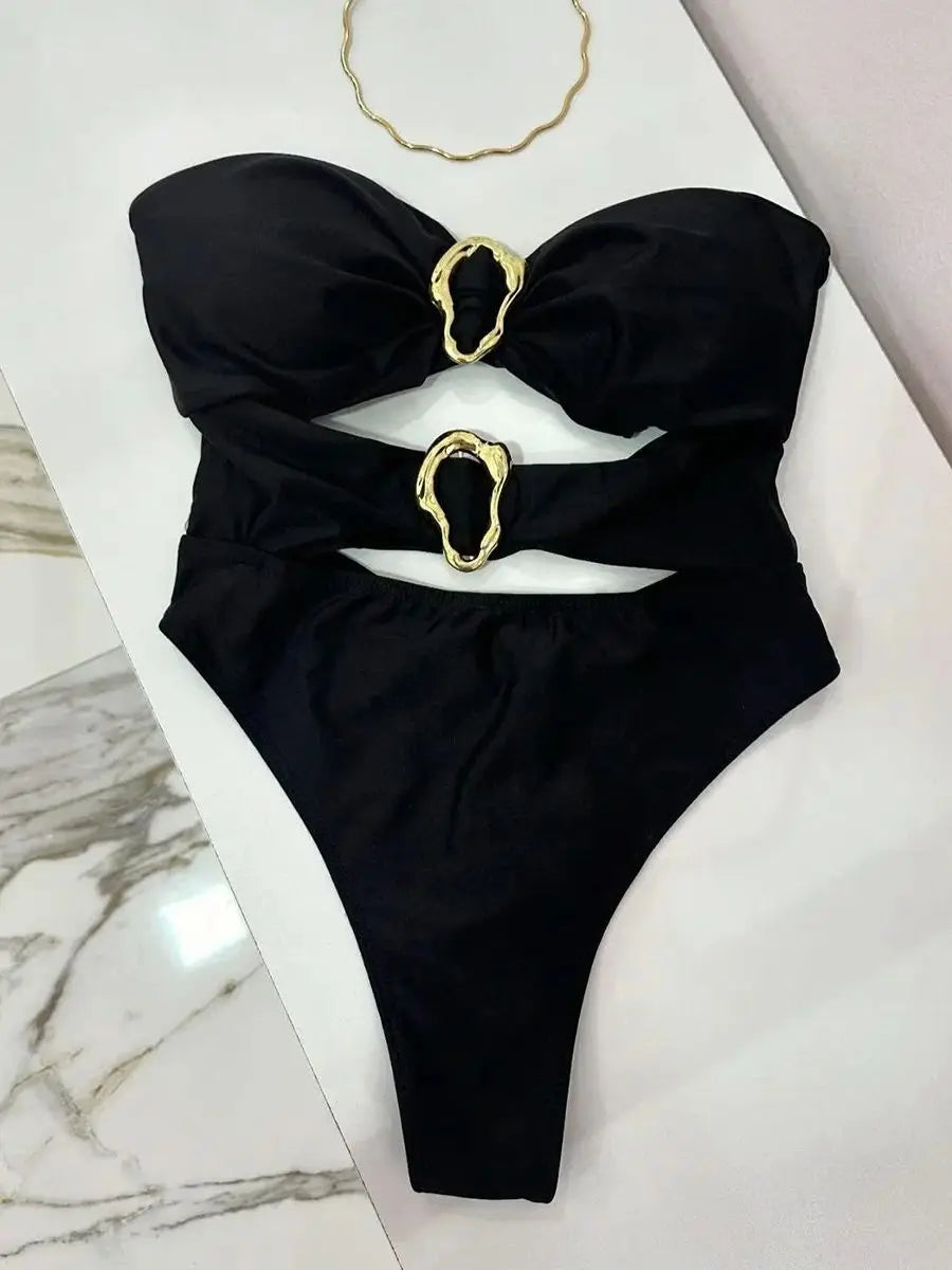 Sexy One Piece Swimsuit for Women with Metal Rings Cut Out Design