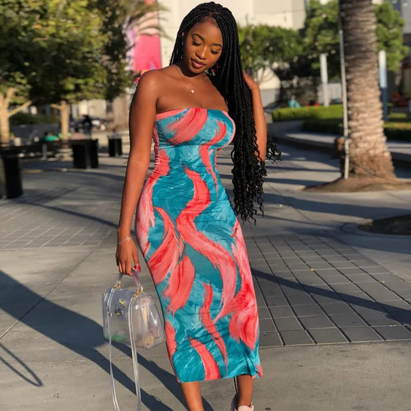 Sexy Slim Fit Printed Bandage Long Dress