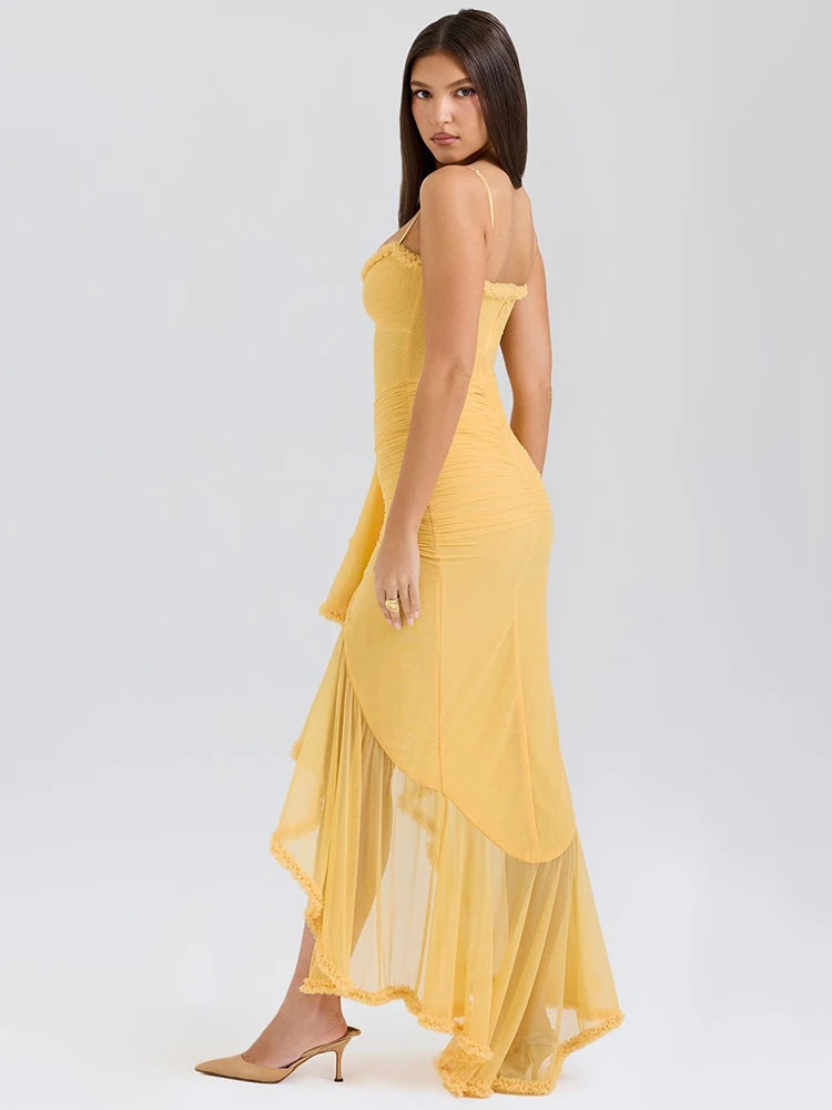 Mozision Women's Ruffled Ruched Backless Maxi Party Dress