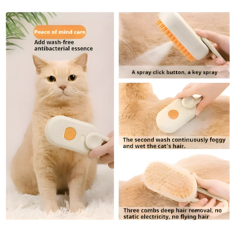 3-in-1 Electric Pet Grooming Brush with Steamy Spray & Hair Removal