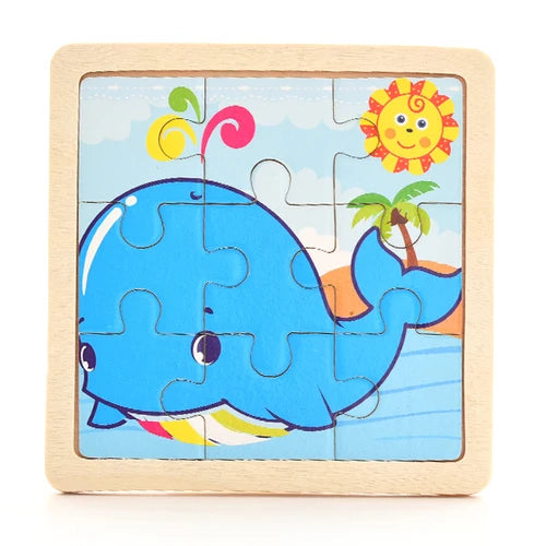 Baby Wooden Montessori Puzzle - 3D Cartoon Animal Puzzle