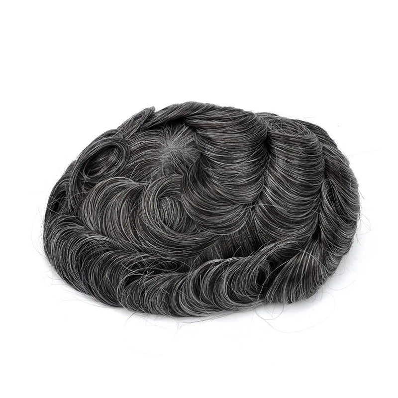 Topunique Full Swiss Lace Men’s Toupee – 90% Light to Medium Light Density
