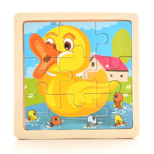Baby Wooden Montessori Puzzle - 3D Cartoon Animal Puzzle