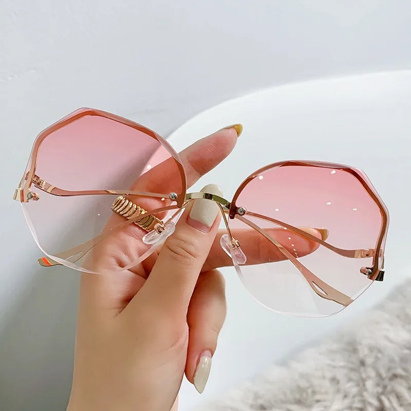 Trendy Polygon Frameless Sunglasses for Women with Metal Curved Legs