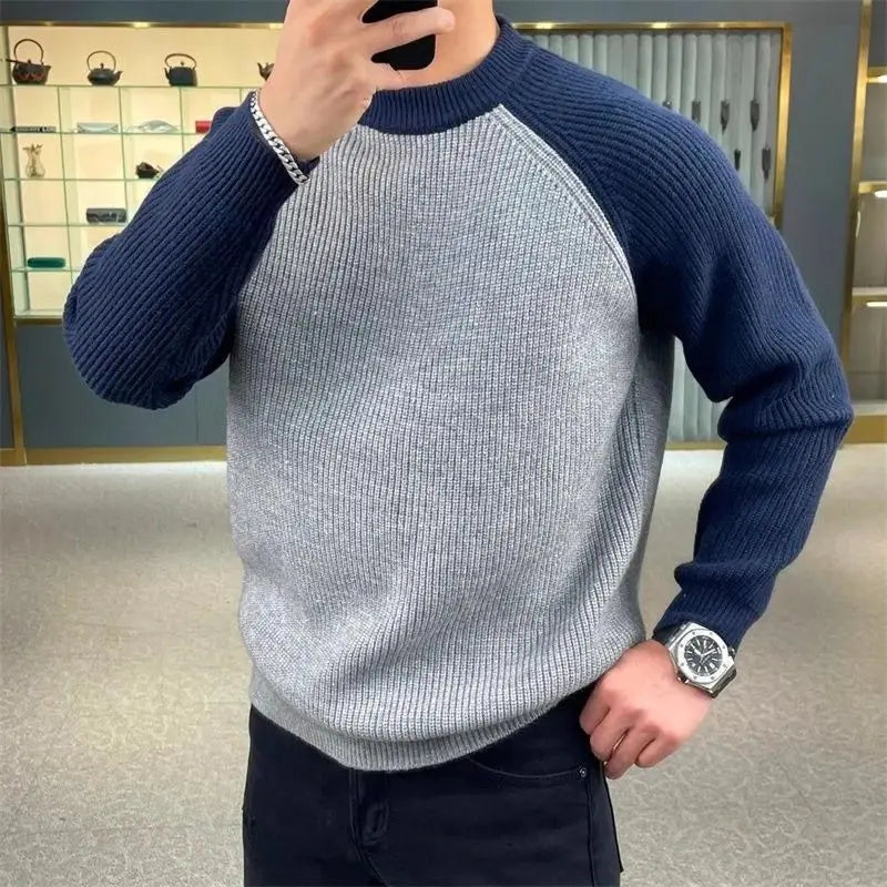 Men’s Casual Patchwork Knit Sweater - Retro Harajuku Pullover