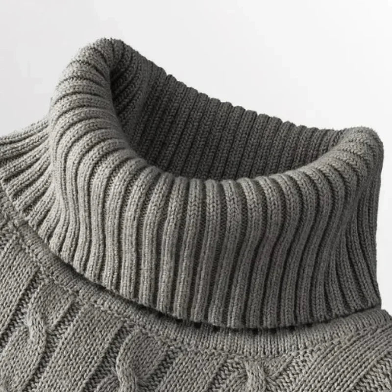 Men's Solid High Neck Knitted Sweater