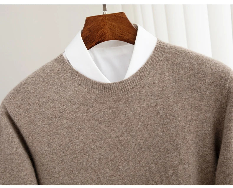 Pure Wool Men's Slim-Fit Round Neck O-Neck Cashmere Sweater
