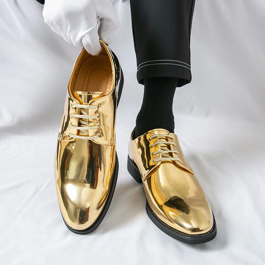 Men's Golden Glitter Leather Wedding & Business Shoes
