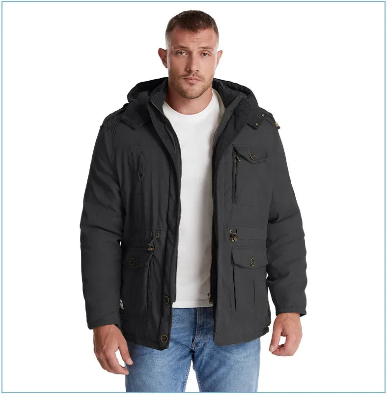 Thickened Multi-Pocket Mid-Length Casual Coat