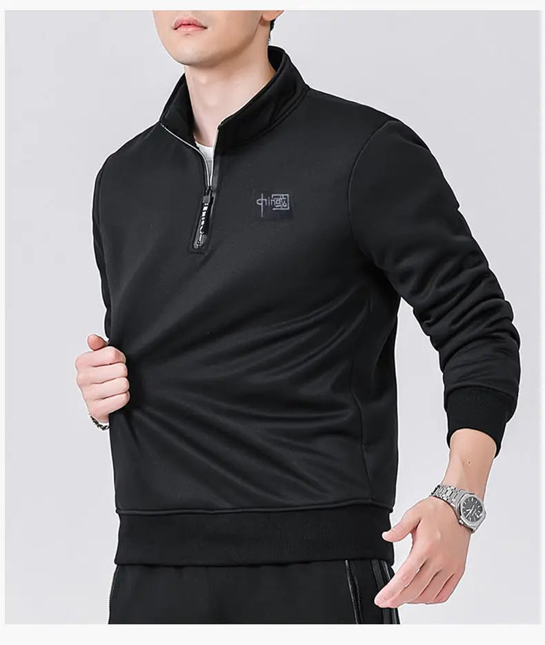 Winter Sweatshirt Men Long Sleeves Fleece Lined Warm Sweatshirt